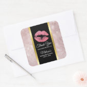 Roze glitterlips en Roos Gold tropische bladeren Vierkante Sticker (Envelop)