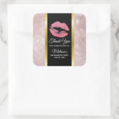 Roze glitterlips en Roos Gold tropische bladeren Vierkante Sticker (Tas)