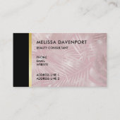 Roze glitterlips en Roos Gold tropische bladeren Visitekaartje (Achterkant)