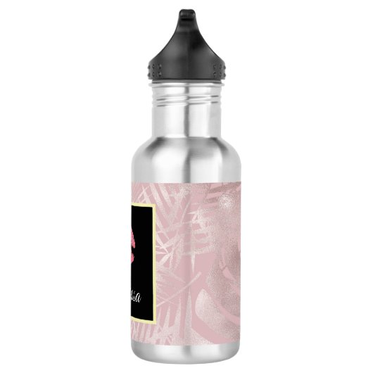 Roze glitterlips en Roos Gold tropische bladeren Waterfles (Rechts)