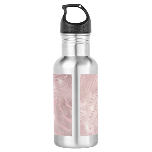 Roze glitterlips en Roos Gold tropische bladeren Waterfles (Achterkant)