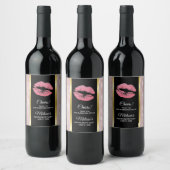 Roze glitterlips en Roos Gold tropische bladeren Wijn Etiket (Flessen)