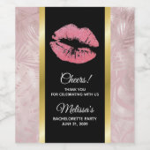 Roze glitterlips en Roos Gold tropische bladeren Wijn Etiket (Enkel label)