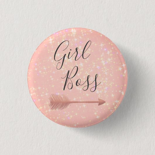 "Roze Glittermeisje Baas Ronde Button 3,2 Cm (Voorkant)