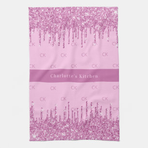Roze glittermonogram theedoek