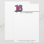 Roze glitternummers briefpapier (Voorkant / Achterkant)