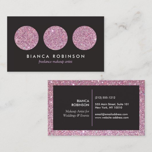 Roze glitterpalet voor Freelance Makeup Artist Visitekaartje (Voorkant / Achterkant)