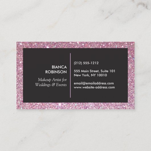 Roze glitterpalet voor Freelance Makeup Artist Visitekaartje (Achterkant)