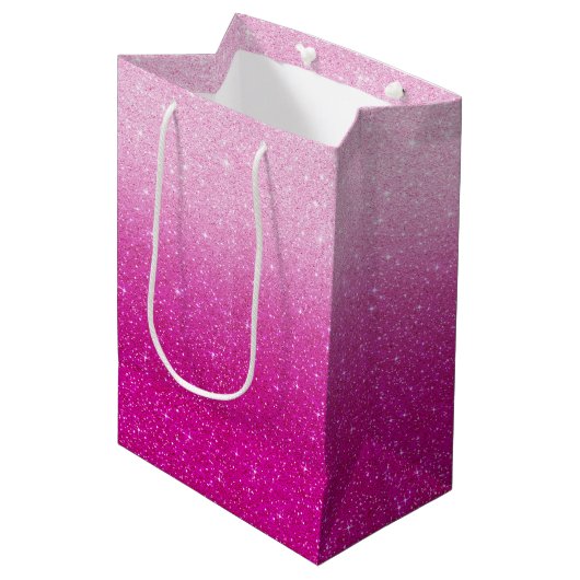 Roze glitterpatroon medium cadeauzakje (Voorkant Gekanteld)