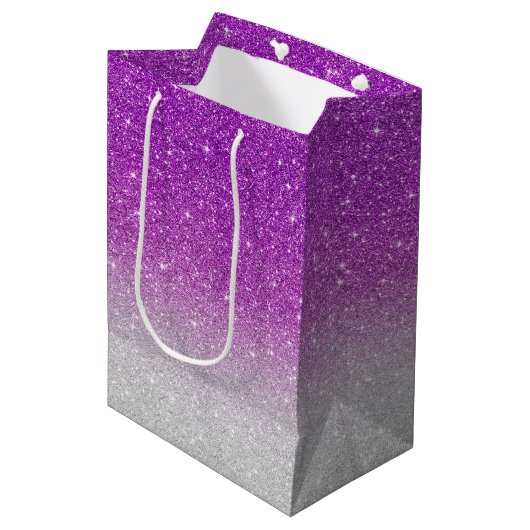 Roze glitterpatroon medium cadeauzakje (Voorkant Gekanteld)