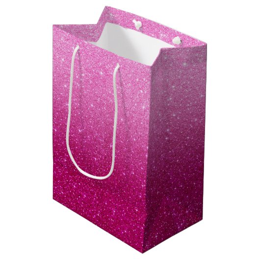 Roze glitterpatroon medium cadeauzakje (Voorkant Gekanteld)