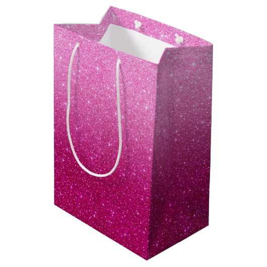 Roze glitterpatroon medium cadeauzakje (Achterkant Gekanteld)