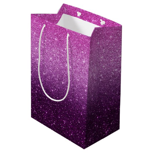 Roze glitterpatroon medium cadeauzakje (Achterkant Gekanteld)