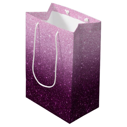 Roze glitterpatroon medium cadeauzakje (Voorkant Gekanteld)