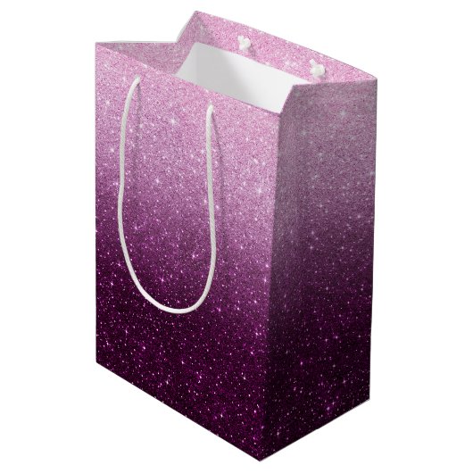 Roze glitterpatroon medium cadeauzakje (Achterkant Gekanteld)