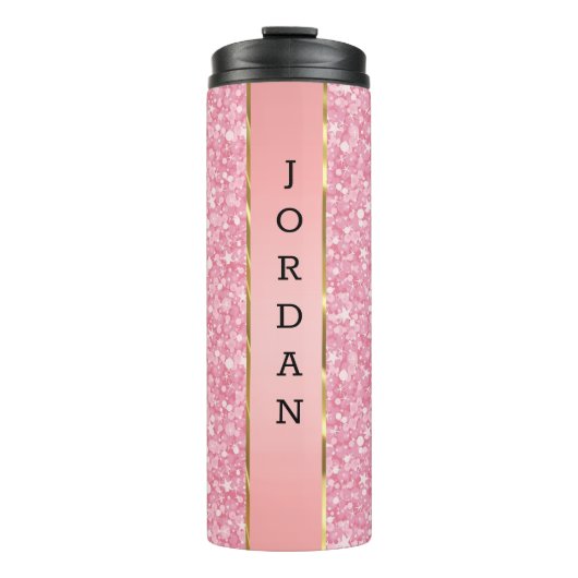 Roze glitterpatroon thermosbeker (Voorkant)