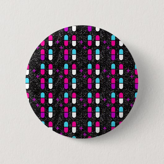 roze glitterpillen ronde button 5,7 cm (Voorkant)