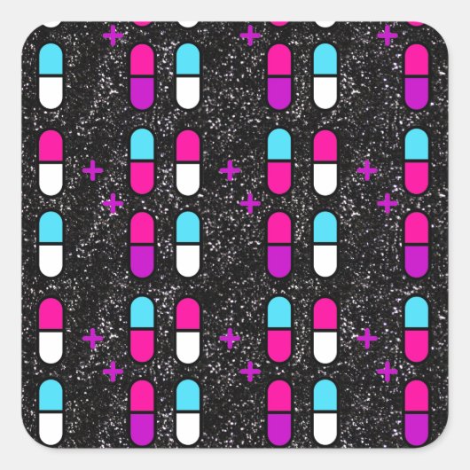 roze glitterpillen vierkante sticker (Voorkant)
