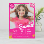 Roze Glitterpop Verjaardagsuitnodiging (Staand voorkant)