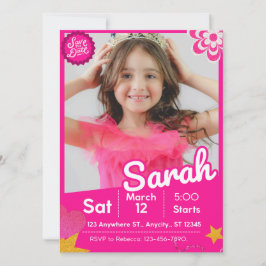 Roze Glitterpop Verjaardagsuitnodiging