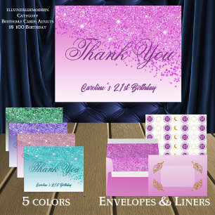 Roze Glitters, 21e Verjaardag Bedankt Briefkaart