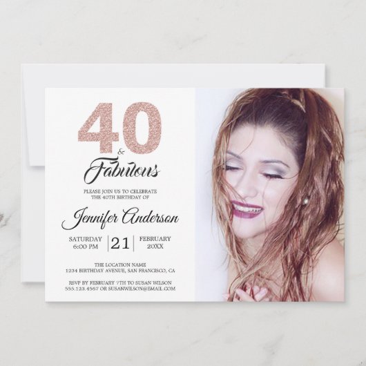 Roze Glitters 40 en Fabulous 40ste Verjaardag Foto Kaart (Voorkant)
