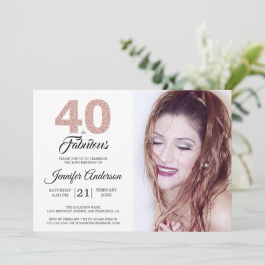 Roze Glitters 40 en Fabulous 40ste Verjaardag Foto Kaart (Staand voorkant)