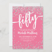 Roze Glitters 50e Verjaardag Kaart (Voorkant)