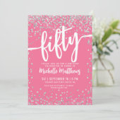 Roze Glitters 50e Verjaardag Kaart (Staand voorkant)