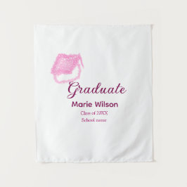 roze glitters afstudeerhoed met naam klas wandkleed
