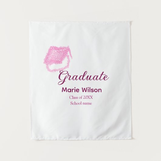 roze glitters afstudeerhoed met naam klas wandkleed (Voorkant)