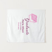 roze glitters afstudeerhoed met naam klas wandkleed (Voorkant (horizontaal))