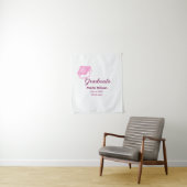 roze glitters afstudeerhoed met naam klas wandkleed (In situ)