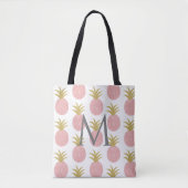 Roze Glitters Ananas Geborduurd Monogram Tote Bag (Voorkant)