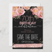 Roze glitters bloemachtige 70ste verjaardag Save t Kaart (Voorkant)
