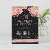 Roze glitters bloemachtige 70ste verjaardag Save t Kaart (Staand voorkant)