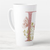 Roze glitters bloemenletter F  Latte Mok (Linkerhoek)