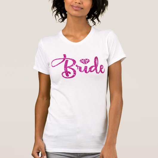 Roze glitters bruid Bruidsuitnodiging feest bruilo T-shirt (Voorkant)