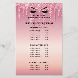 Roze Glitters Dripps EYELASH SALON SERVICE LIJST Flyer