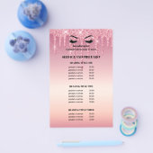 Roze Glitters Dripps EYELASH SALON SERVICE LIJST Flyer (Enkel)