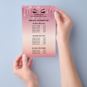 Roze Glitters Dripps EYELASH SALON SERVICE LIJST Flyer (Hand)