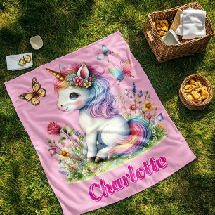 Roze glitters eenhoorn weide wilde bloemen  fleece deken