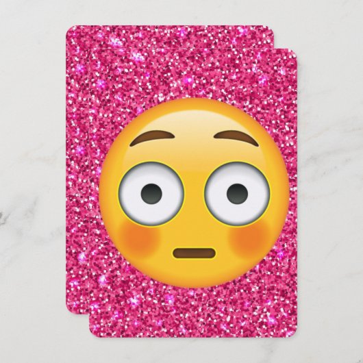 Roze glitters emoji uitnodiging (Voorkant / Achterkant)