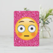 Roze glitters emoji uitnodiging (Staand voorkant)