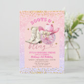 Roze Glitters en Gouden Laarzen en Bling Verjaarda Kaart (Staand voorkant)