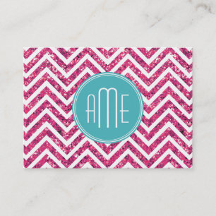Roze Glitters en Mint Aangepast Monogram Visitekaartje