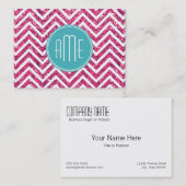 Roze Glitters en Mint Aangepast Monogram Visitekaartje (Voorkant / Achterkant)
