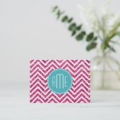 Roze Glitters en Mint Aangepast Monogram Visitekaartje (Staand voorkant)