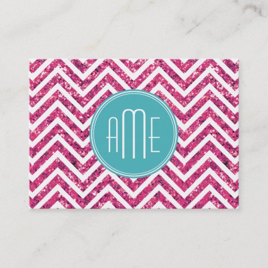 Roze Glitters en Mint Aangepast Monogram Visitekaartje (Voorkant)