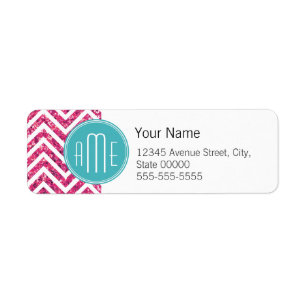 Roze Glitters en Mint Aangepaste Monogram Etiket